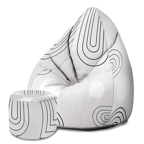 DreamRoots Sitzsack Erwachsene mit Füllung 80x80x120cm - Bean Bag Chair - Sitzsäcke mit Lehne und Hocker und Bezug - Sitzsack Sessel - Chill Sessel Velvet Scandinavian Abstract