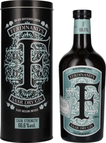 Ferdinand's Saar Dry Gin Cask Strength 66,6% - Premium Gin mit 66,6% Alkoholgehalt, hergestellt aus über 30 Botanicals und handverlesenen Rieslingtrauben. Ideal für Genießer und Cocktails.