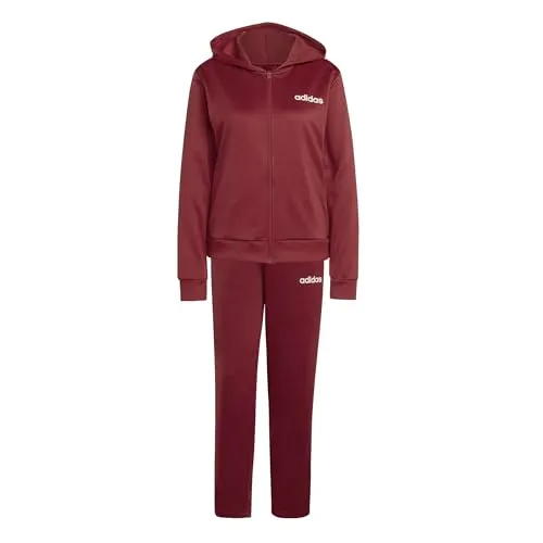 adidas Women's ESSENTIALS LINEAR TRACKSUIT, active maroon, XS - Stylischer Trainingsanzug für Damen mit regulärem Schnitt, ideal für Sport und Freizeit. Hergestellt aus recyceltem Polyester, bietet er Komfort und Funktionalität.