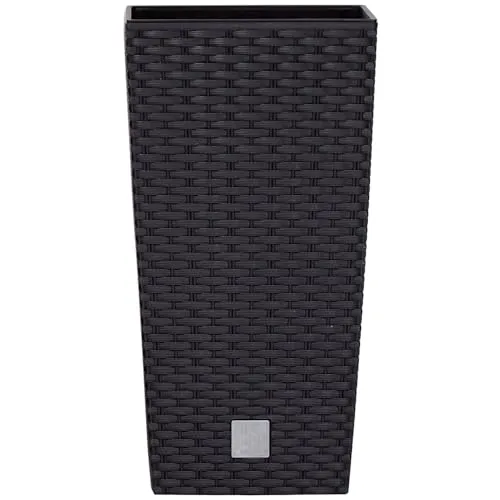 Pflanztopf aus Kunststoff im Rattan-Look - Wetterfeste Pflanzsäule - Garten-Zubehör: Stilvolle Pflanzsäule mit herausnehmbarem Kunststoffeinsatz für einfache Bepflanzung, ideal für drinnen und draußen.