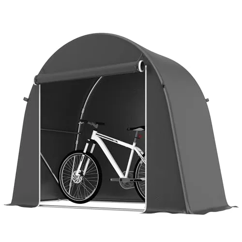 Outsunny Garagenzelt 245x120x200 cm wasserdicht Fahrradgarage mit aufrollbar Reißverschlusstür, wetterfest Lagerzelt Gerätezelt Carport für Fahrräder Gartengeräte Dunkelgrau