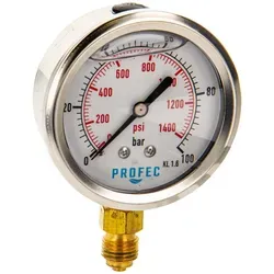 Profec Manometer 0 - 100 Bar, Glyzeringefüllt, Ø 63 Mm, 1/4 Zoll Anschluss Nach Unten Radial, Überdruck-manometer