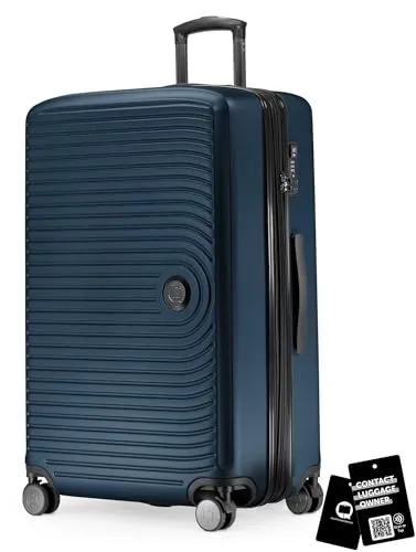 Hauptstadtkoffer Mitte - Großer Hartschalenkoffer + Digitaler Namensschild, TSA, 4 Rollen, Check-In Gepäck mit XL-Erweiterung, Reisegepäck 77cm, Koffer bis 23kg Gepäck, 130 Liter, Dunkelblau