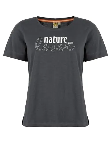 ROADSIGN australia Damen T-Shirt mit Schriftprint aus Baumwolle leicht und ideal für warme Tage anthrazit, L