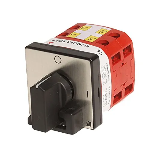 KlingerBorn KB-N25 | Hochleistungs-Nockenschalter | 25A, 3-polig, Abschließbar | 48x48mm Schwarz-Silber Blende, Schwarzer Knebel | Schaltwinkel 90° | 400V/9,0kW | AC-3 | Made in Germany