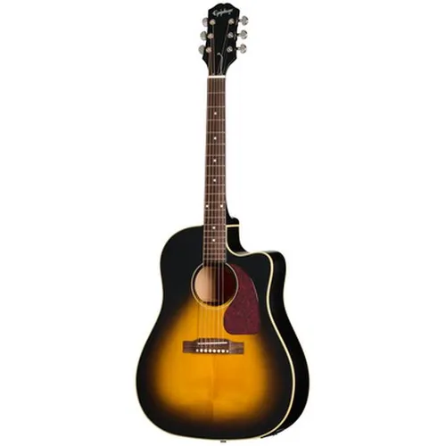 Epiphone J-45 Standard EC Vintage Sunburst Westerngitarre - Vollmassive Dreadnought-Gitarre mit Cutaway, Fichtendecke und Mahagonikorpus. Inklusive Premium Gigbag für sicheren Transport. Ideal für vielseitige Spielstile und beeindruckenden Klang.