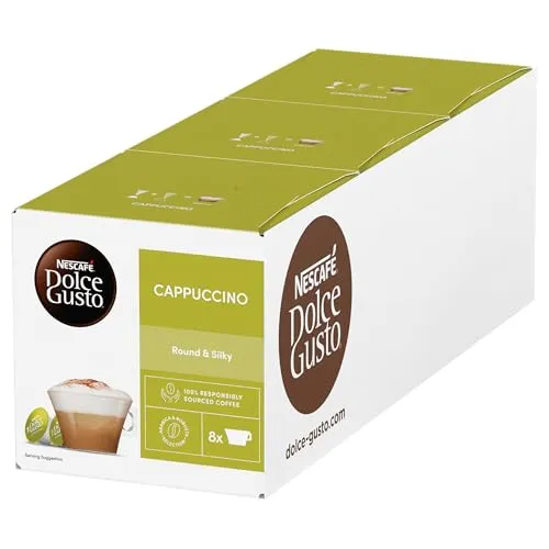 NESCAFÉ Dolce Gusto Cappuccino/48 Kaffeekapseln/Arabica und Robusta Bohnen/Vollmundiger Kaffee und lockerer Milchschaum/Aromaversiegelte Kapseln/3er Pack (3 x 16 Kapseln)