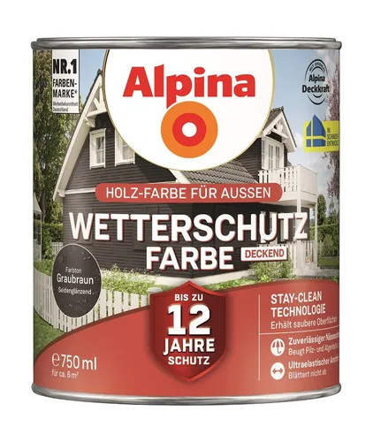Alpina Wetterschutz-Farbe deckend Graubraun 750ml