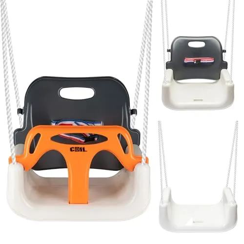 COIL 3-in-1 Kinderschaukel mit Rückenlehne - Diese vielseitige 3-in-1 Schaukel begleitet Ihr Kind von den ersten Monaten bis ins Schulalter und passt sich ideal an die Bedürfnisse von Babys und Kleinkindern an.