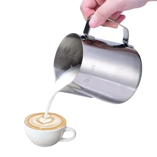 Milchkännchen, Dailyart Milchkanne aus Edelstahl 600ml/20oz Milk Pitcher Milchschaum Krug Art Aufschäumkännchen für Cappuccino und Latte Art, Silber