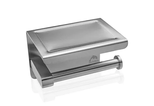 Dolvhin Toilettenpapierhalter ohne Bohren, Edelstahl Klopapierhalter mit Ablage, WC Klorollenhalter, zum Kleben inkl. extra starkem 3M Klebestreifen