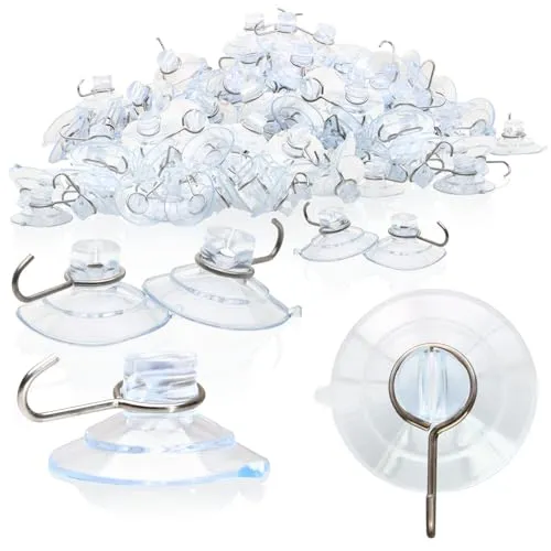 com-four® 80x Saugnapfhalter, Mehrzweck-Haken mit Metallhaken und Schlitz für die Lichterkette und andere Dekoration