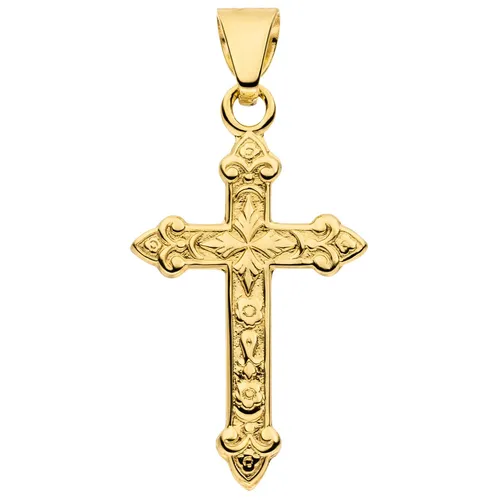Kreuz Anhänger aus 333 Gold Gelbgold mit Ornament 17,6x10,2mm - Eleganter Anhänger aus 8 Karat Gelbgold, perfekt für Damen. Ideal für besondere Anlässe oder als stilvolles Accessoire im Alltag.