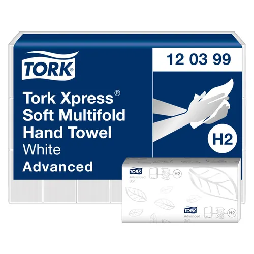 TORK Xpress® Soft Multifold Papierhandtücher, 2-lagig, 2856 Blatt - Papierhandtücher für Handtuchspender H2, 2-lagig und sehr saugfähig, aus 100% recycelten Fasern, FSC®-zertifiziert und ideal für hygienische Anwendungen.