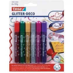 tesa Glitter-Deco Glitzerstift - 6-er Packung, präzises und tropffreies Auftragen, ideal zum Basteln und Dekorieren