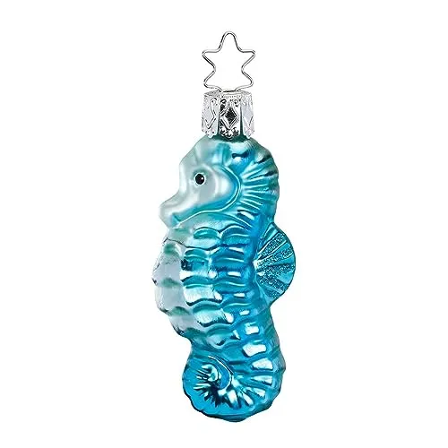 Inge-glas - Seepferdchen - Christbaumschmuck, Baumschmuck - Blau - Glas - 7,5 cm - 1 Stück