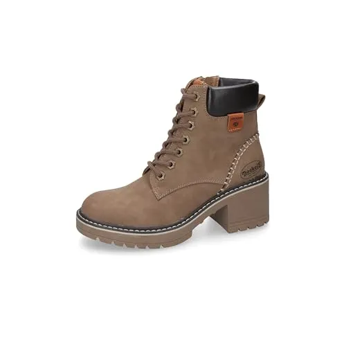 Dockers by Gerli Damen Combat Boots - Warme, gefütterte Stiefeletten für den Winter - Wanderschuhe mit warmem Futter, ideal für kalte Tage. Diese taupefarbenen Schnürstiefel bieten Komfort und Stil in einem.