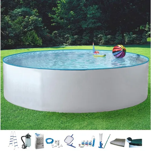 KONIFERA Rundpool NEO 2 (Set, 10-tlg) – Robustes Stahlwandbecken für den Garten - Rundpool mit 10-teiligem Zubehörset, ideal für den Garten. Robustes Stahlwandbecken mit einer Tiefe von 120 cm, inklusive Sandfilteranlage und Leiter für einfachen Zugang.