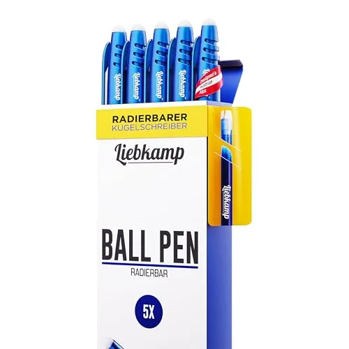 LIEBKAMP Ball Pen [5 Stk] Radierbarer Kugelschreiber, Tintenroller Radierbar, Gelstifte Radierbar, Radierstift, Erasable Pen, Gelschreiber Radierbar