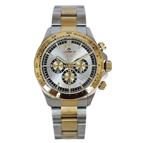 Lorenz Chrono 26176AA Herren Chronograph Quarz Edelstahl zweifarbig Taucher 100 Meter, mehrfarbig, Modern