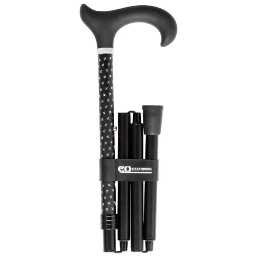 Faltbarer Gehstock mit Derbygriff – Wanderstock aus Leichtmetall - Gehhilfe mit breitem Griff - Derbygriff mit Softtouch-Beschichtung – stabiler Leichtmetallgehstock (Schwarz)