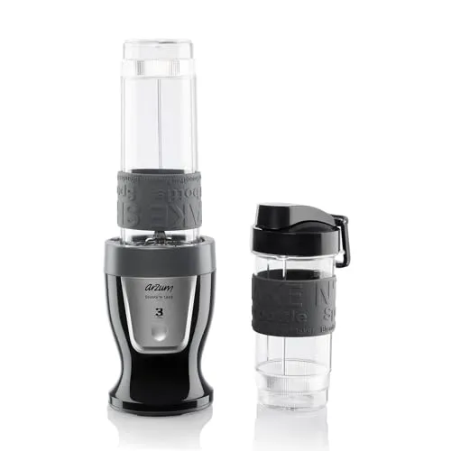 Arzum 300W Personal Blender Smoothie Maker - Standmixer mit 570ml & 400ml BPA-freien Flaschen, ideal für unterwegs, mit robusten Edelstahlklingen und einfacher Ein-Tasten-Bedienung für schnelle Smoothies.