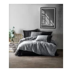 L'Essentiel Linge de Maison - Doppelbett-Bettbezug-Set Grau/Schwarz, 200 x 200 cm - Hochwertiges Doppelbett-Bettbezug-Set aus 100 % Baumwolle, 200 x 200 cm. Stilvolles Design in Grau und Schwarz, waschbar bei 40 °C, sorgt für Komfort und Eleganz in Ihrem Schlafzimmer.