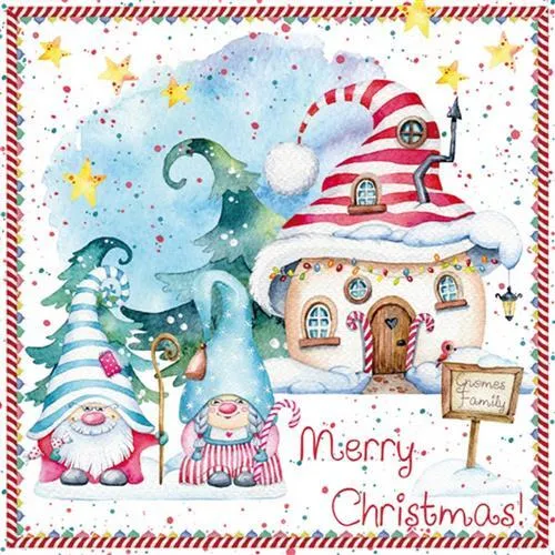 Servietten Gnom Family Wichtel Familie Zwerge Haus Zipfel Weihnachten 33x33cm 20