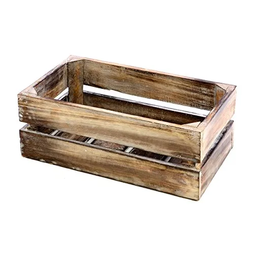 Divero Handgefertigte Holzkiste im Vintage-Look, Braun Geflammt, Vielseitig Einsetzbar, Größe XS - 36x17x15cm