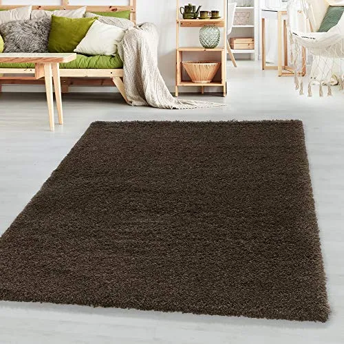 SIMPEX Hochflor Teppich 60 x 110 cm Braun – Pflegeleichter Wohnzimmerläufer - Hochflor-Teppich in modernem Unicolor-Design, ideal für Wohnzimmer, Flur oder Schlafzimmer. Aus robustem Polyester gefertigt, bietet er ein angenehmes Laufgefühl und ist pflegeleicht.