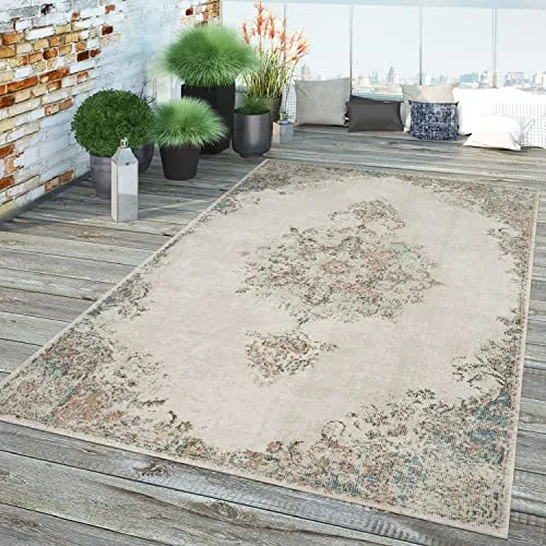 TT Home In-& Outdoor Teppich Küche Wohnzimmer Wetterfest Balkon Vintage Design Abstrakt, Farbe:Creme 2, Größe:80x150 cm