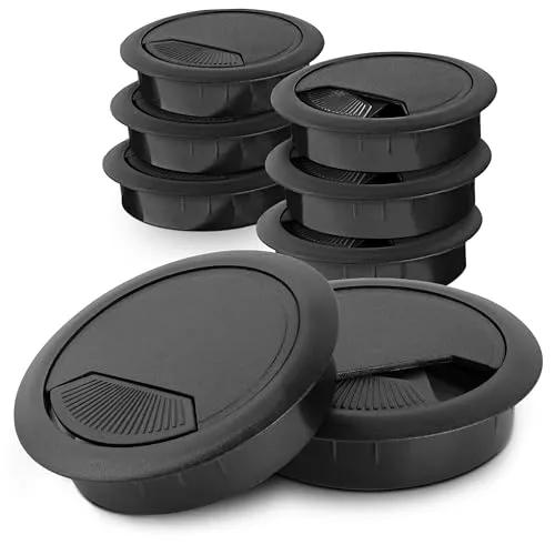 LouMaxx Kabeldurchführung Schreibtisch schwarz – 8er Set Kabeldurchlass 60mm Ø - Tisch Kabel Durchführungen aus stabilem Kunststoff - passgenaue Kabellochabdeckung mit stabiler Tisch Kabeldurchführung