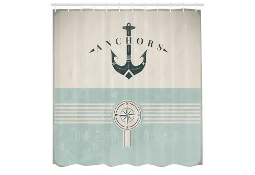 Abakuhaus Duschvorhang Moderner Digitaldruck mit 12 Haken auf Stoff Wasser Resistent Breite 175 cm, Höhe 180 cm, Nautisch Altmodisch Maritim Anker