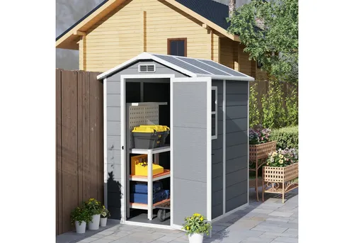 Outsunny Gerätehaus 2,1m² - Wasserdichtes Gartenhaus mit Pultdach und abschließbarer Tür - Gerätehäuser für den Garten, wasserdicht und UV-beständig, mit transparentem Fenster für Tageslicht und sicherem Schloss.