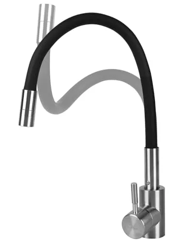 Rosenstein & Söhne Wasserhahn: Edelstahl-Küchenarmatur, flexibler Auslauf, 360° drehbar, Hochdruck (Wasserhahn Küche, Hebel, Schwanenhals)