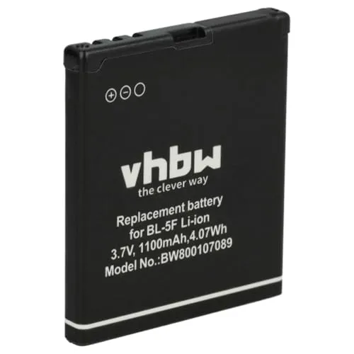 vhbw Akku kompatibel mit Nokia 6210 Navigator, 6290, 6710 Navigator, C5-SCDMA, E65, N93 Handy Smartphone Telefon (1100mAh, 3,7V, Li-Ion)