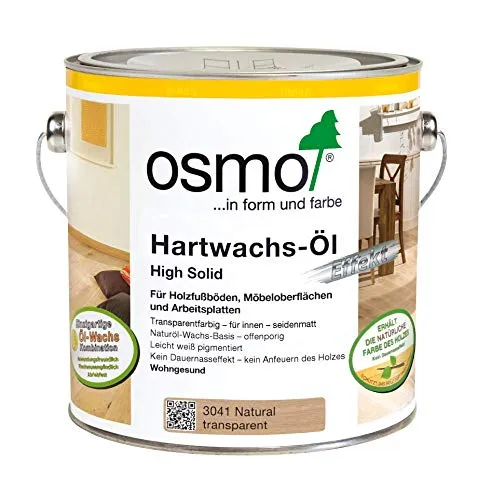Osmo Hartwachs-Öl Effekt Natural 0,75 l - Holzöl für natürlichen Oberflächenschutz, ideal für Holzfußböden und Möbel mit wasserabweisendem Effekt.