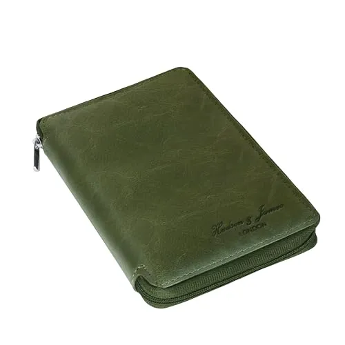 Hudson & James Reisebrieftasche aus 100 % echtem Leder, RFID-Blockierung, Dokumententasche, grün, 2.54 x 10.16 x 15.24 cm, Modern
