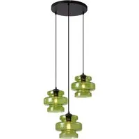 Qazqa Pendelleuchte Denise – Retro Glas, 3-flammig, E27, Grün - Stilvolle 3-flammige Pendelleuchte im Retro-Design aus grünem Glas. Ideal für den Indoor-Bereich und ein Blickfang in jedem Raum. Maße: 50 cm Durchmesser, 150 cm Höhe.