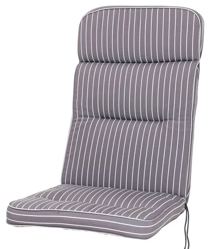 KETTtex Hochlehnerauflage Alicante 0709 - Gartenstuhlauflage in grau-weiß gestreift, 120x50x7 cm, aus 100% Polyester mit verstellbarem Halteband und Bindebändern für optimalen Halt.