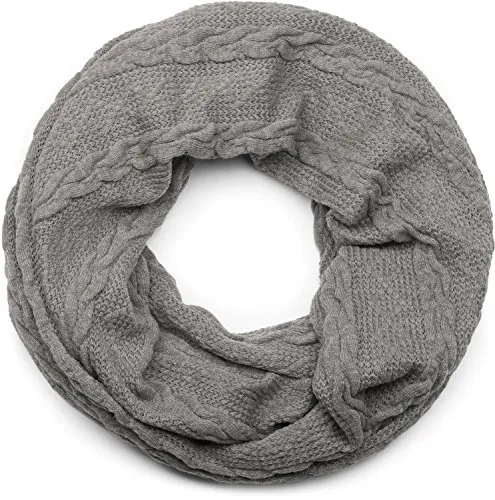 styleBREAKER Feinstrick Loop Schal mit Zopfmuster, Winter Schlauchschal, Loopschal, Strickschal, Unisex 01018151, Farbe:Grau