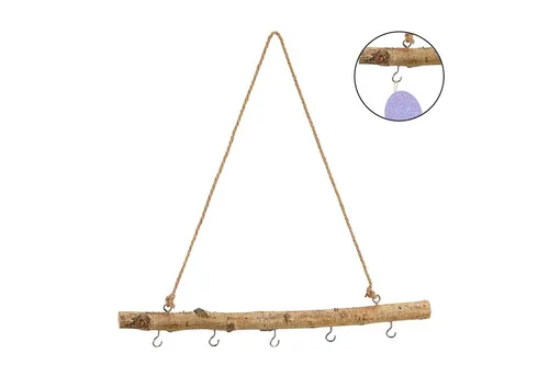 CEPEWA Fensterdekoration Deko-Holzstange 50 cm mit 5 Metallhaken zum Hängen