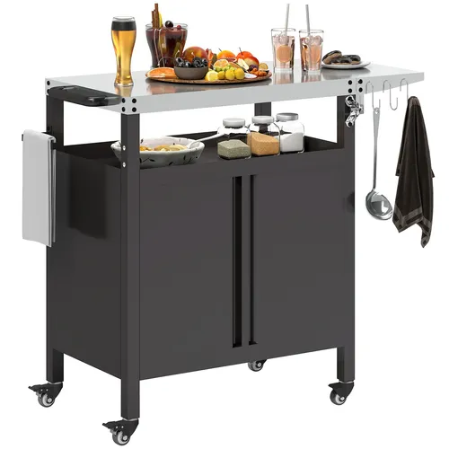 Outsunny Servierwagen mit Arbeitsfläche und Schrank