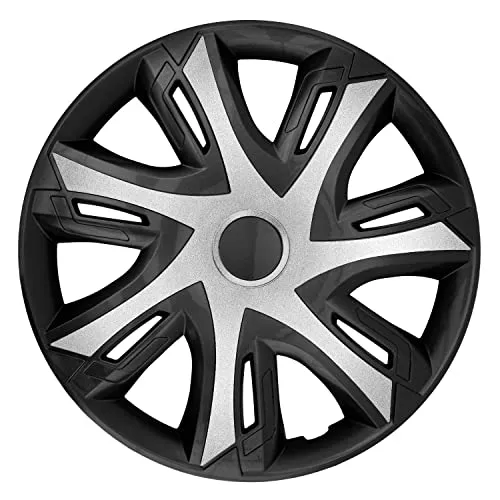 Radzierblenden Stahlfelgen Radkappen Satz 4er - N-Power - Radkappen & Stahlfelgenringe, einfache Installation und stilvolles Design in Silber-Schwarz für 15 Zoll Felgen, ideal für jedes Auto.