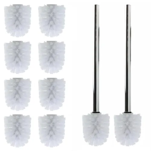 Daloual - 10 x Ersatz WC-Bürstenkopf Weiß Ø ca. 8 cm + 2 x Edelstahl-Griff 26,5 cm - Toiletten-Bürste - Klo-Bürste - WC-Besen - austauschbar - modernes Design - hochwertig - langlebig