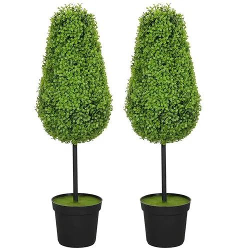 HOMCOM 2er Set Künstliche Buchsbaum 90cm - Künstliche Pflanzen mit UV-Schutz, ideal für drinnen und draußen. Lebendige Farben das ganze Jahr über, pflegeleicht und perfekt für einladende Wohnräume.