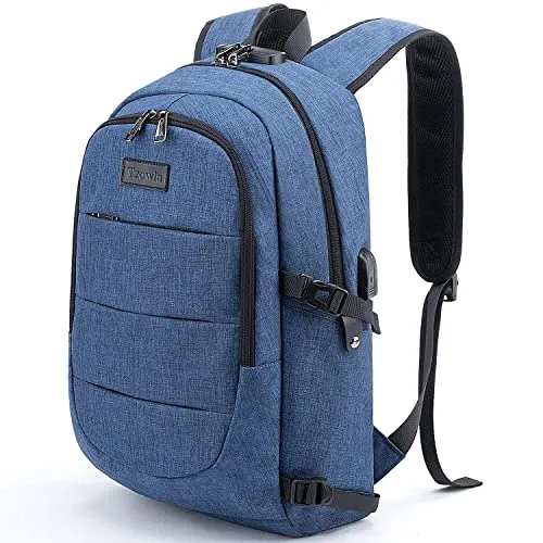 Tzowla Laptop Rucksack Herren und Damen, Reiserucksack Wasserdicht Anti-Diebstahl mit USB-Ladeanschluss und Schloss fur 17,3 Zoll Notebook,Schmaler Business Arbeits Uni Lässiger Tagesrucksack-Blau