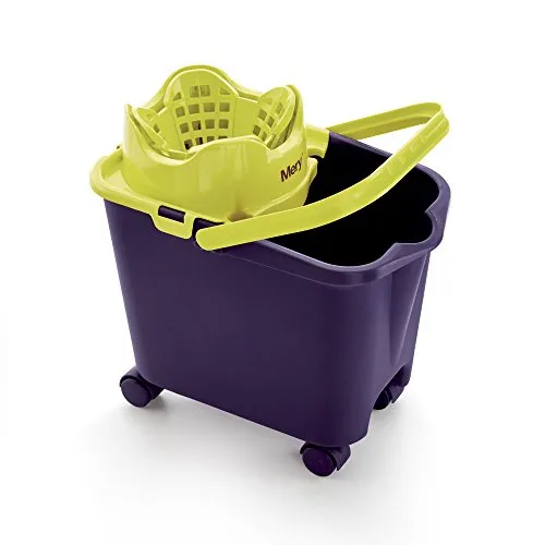 Mery 0336.09 Mop Bucket with Wheels 14 Litre Capacity [Purple] - Nass- & Trockenmopps für den Haushalt mit automatischem Schleudermechanismus für müheloses Schleudern und schwenkbaren Rollen für einfache Mobilität.