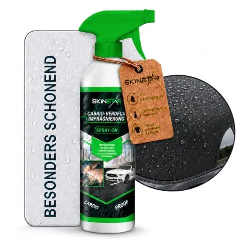 SkinStar Cabrio-Verdeck Imprägnierung 500ml Imprägnierspray fluorfrei | Fluorfreie Imprägnierung mit UV-stabiler Schutzschicht, wasser-, schmutz- und ölabweisend, verlängert die Lebensdauer