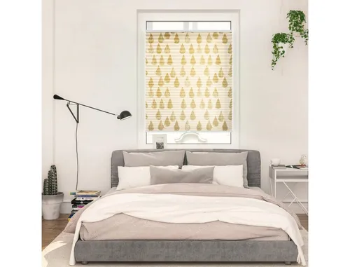 Lichtblick Plissee Klemmfix Golden Drops - Gold, ohne Bohren - Blickdichtes Plissee mit brillantem Digitaldruckmotiv, 100% Made in Germany, ideal für eine schnelle Montage ohne Bohren, stufenlose Höhenverstellung möglich.